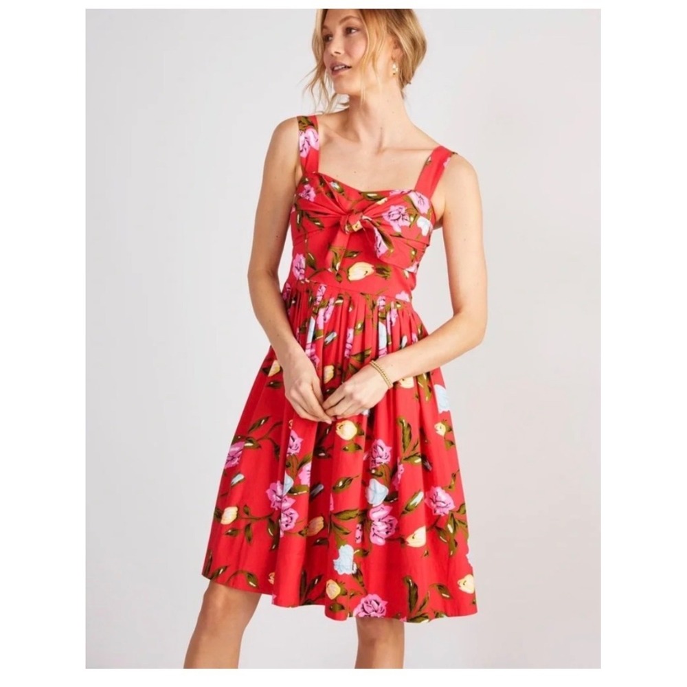 Vineyard Vines Kentucky Derby Floral Cottagecore Dress Women 12 Red Pockets Tie